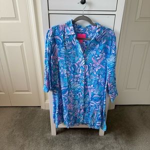 NWT Linley Collared Coverup in Amalfi Blue Sound the Sirens. Sz. S.